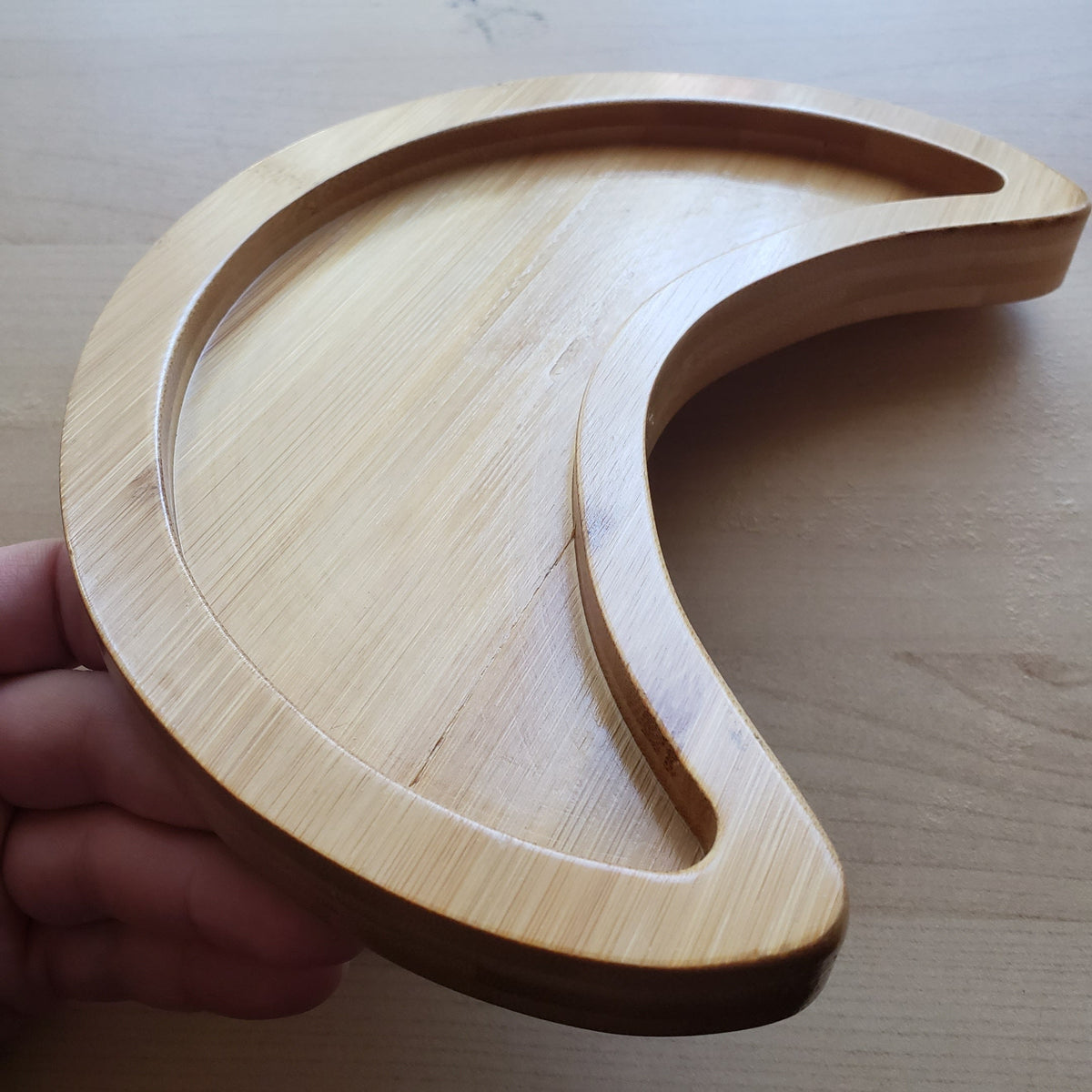 High Quality Wood Moon Tray - Bamboo Tray For Crystals, Jewelry, Candles, Makeup, Keys - Stone Display Wooden Tray Gemstone Organizer 8.5"
