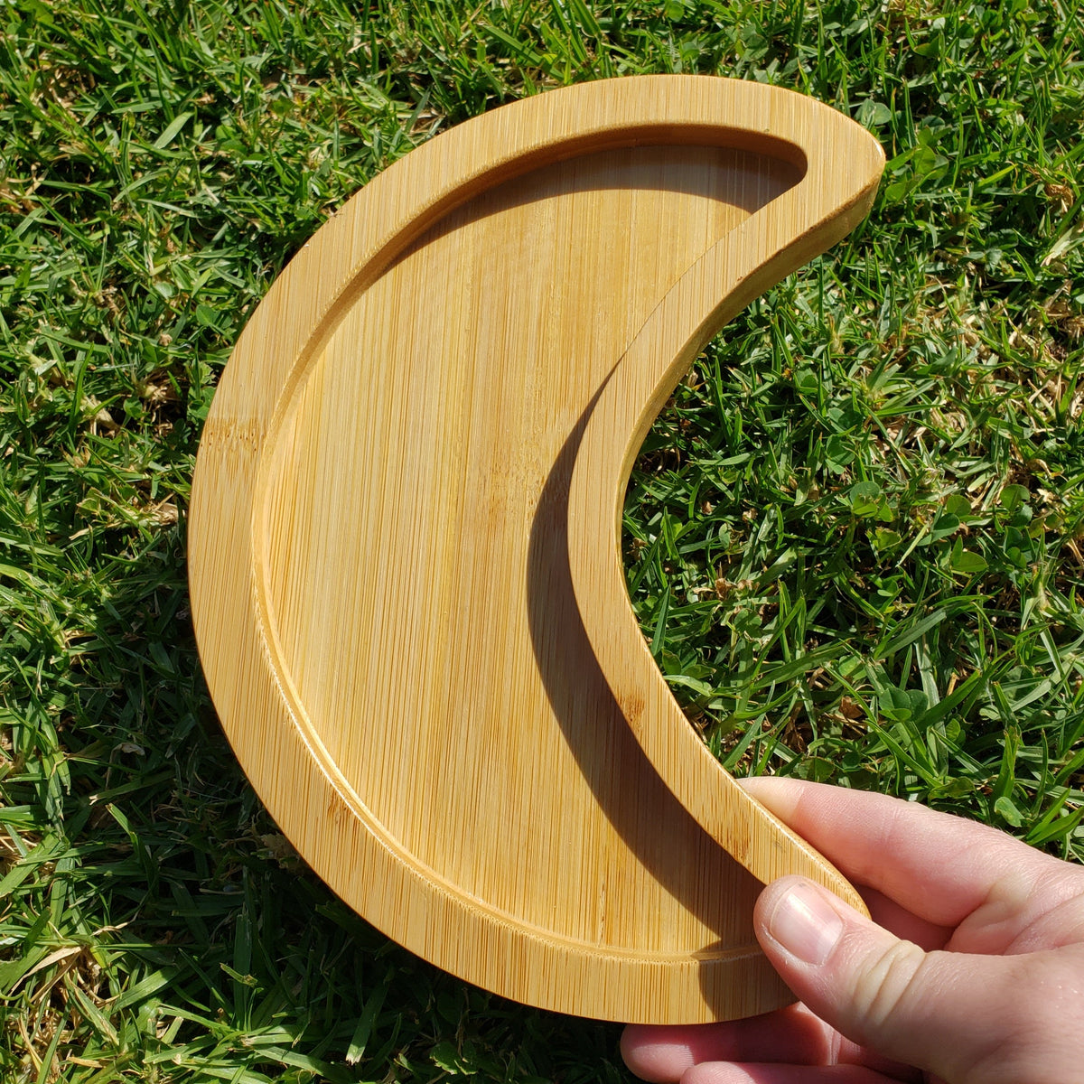 High Quality Wood Moon Tray - Bamboo Tray For Crystals, Jewelry, Candles, Makeup, Keys - Stone Display Wooden Tray Gemstone Organizer 8.5"