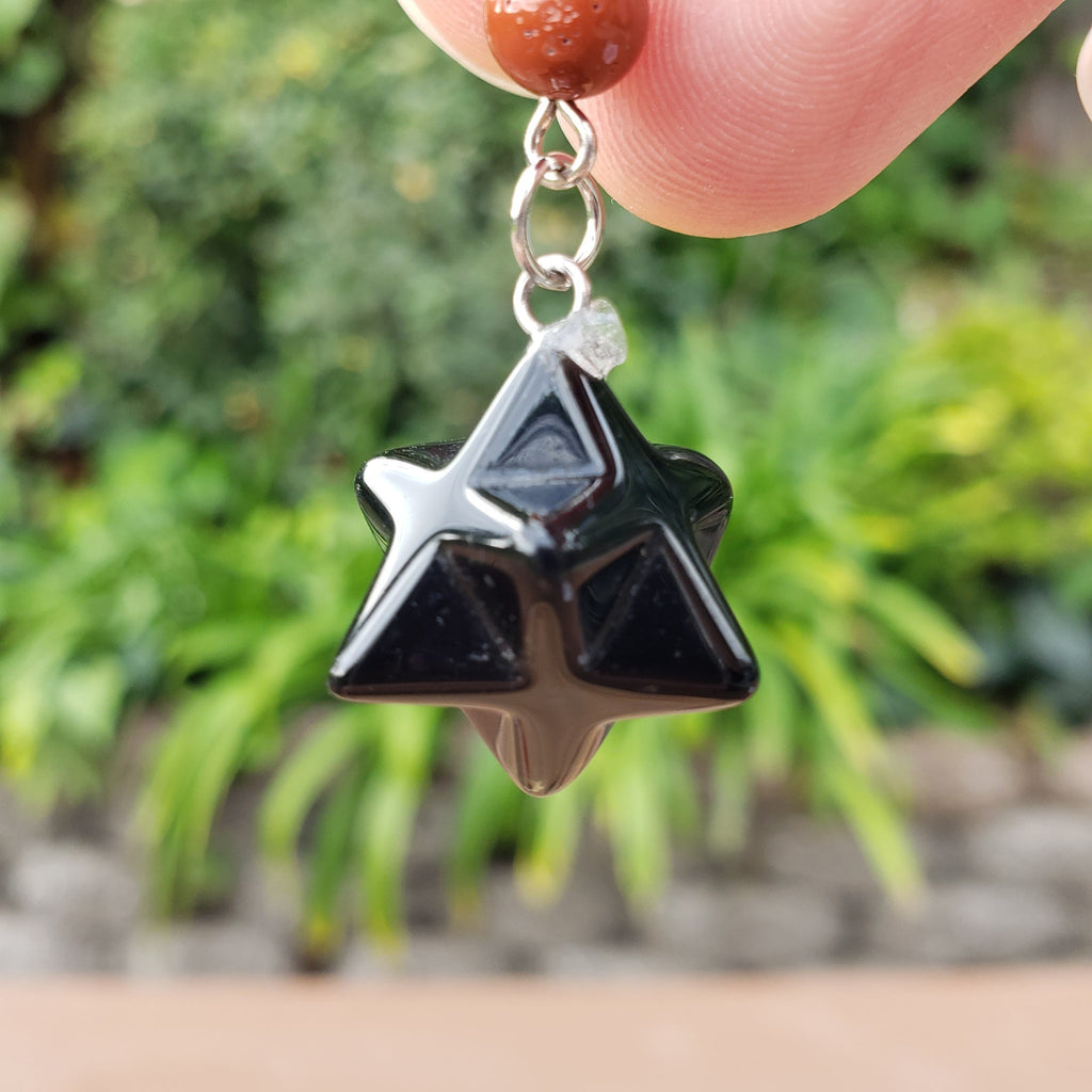 Merkaba Chakra Keychain - Unakite, Carnelian, Obsidian, Orca Agate, Tigers Eye - Crystal Key Fob Rainbow Healing Crystals