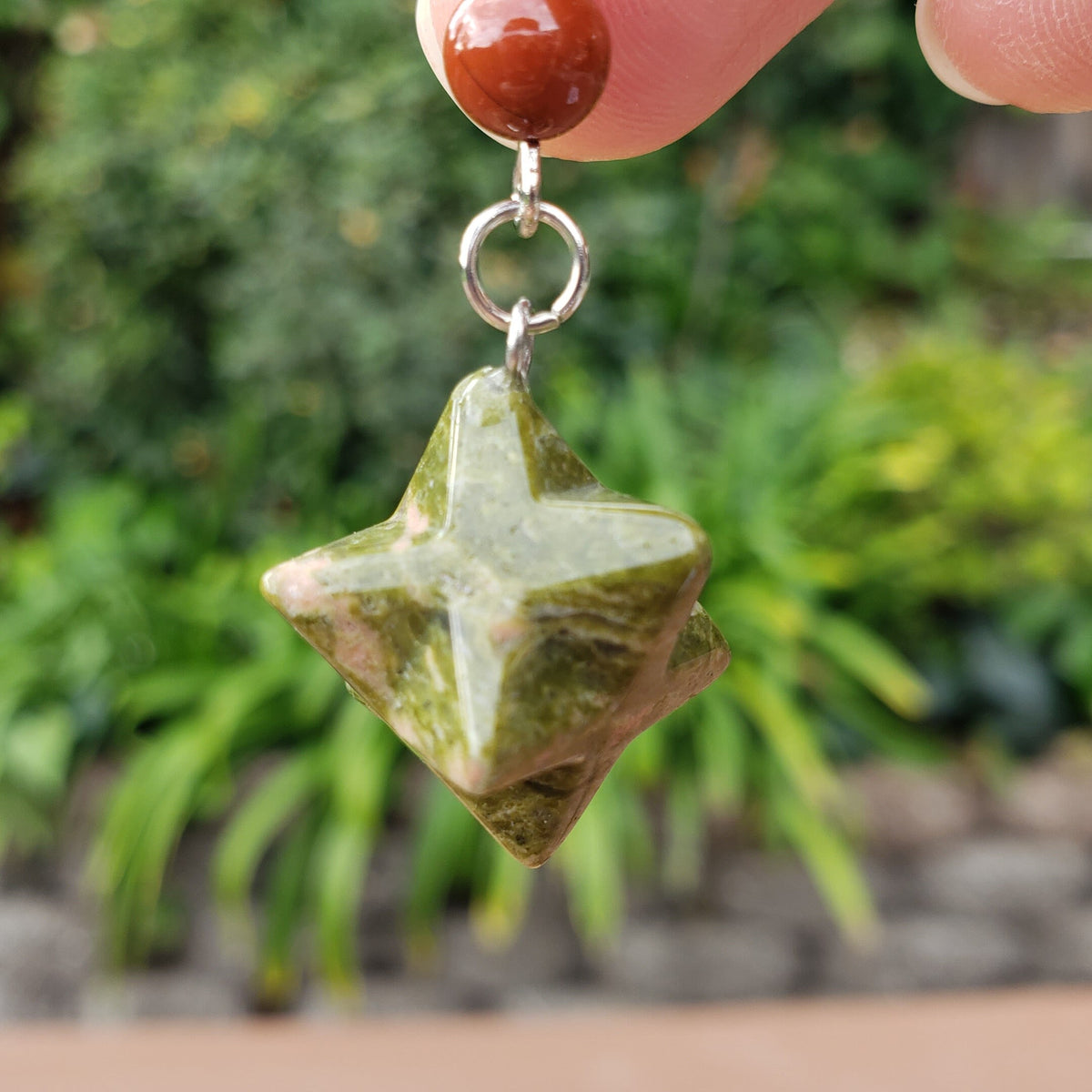 Merkaba Chakra Keychain - Unakite, Carnelian, Obsidian, Orca Agate, Tigers Eye - Crystal Key Fob Rainbow Healing Crystals
