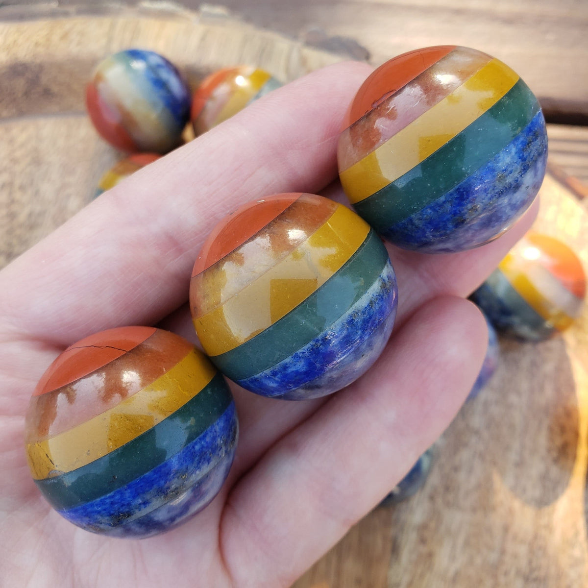 Small Chakra Sphere - Grounding, Manifestation, Self Reflection, Prosperity, Wisdom, Strength, Awareness - Chakra Crystal Ball Gemstone