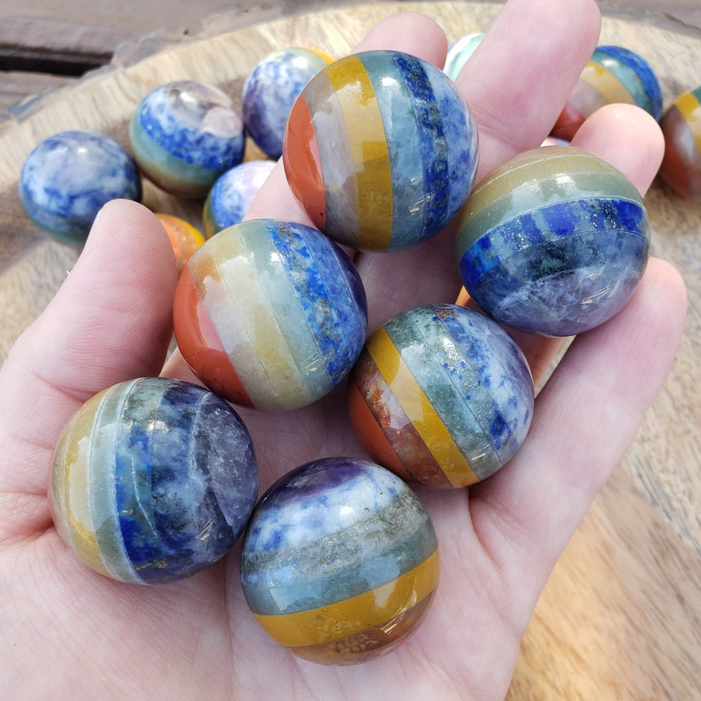 Small Chakra Sphere - Grounding, Manifestation, Self Reflection, Prosperity, Wisdom, Strength, Awareness - Chakra Crystal Ball Gemstone