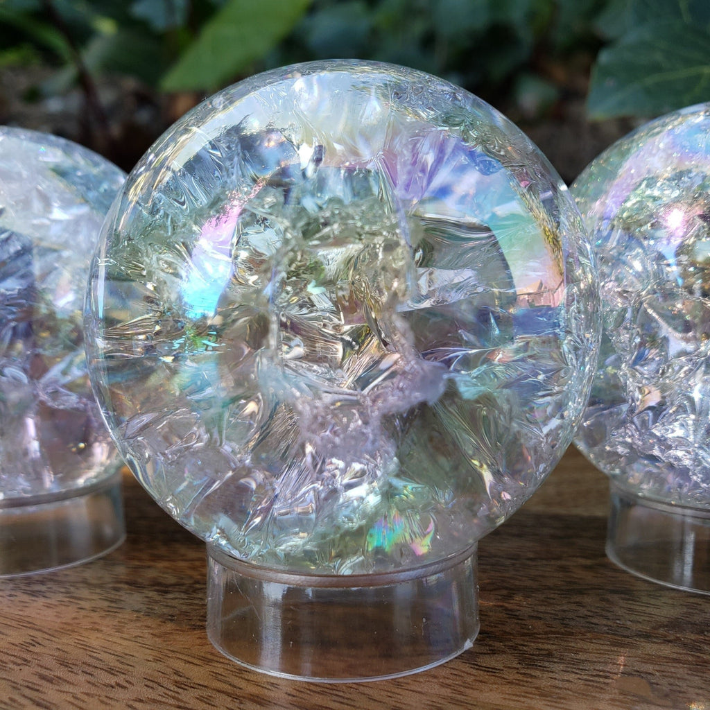 Aura Crackle Glass Accent Lamp - Beautiful Light Reflecting One of a Kind Crystal Ball - 1.9" to 3.1" Crystal Glass Ball Home Decor Mood