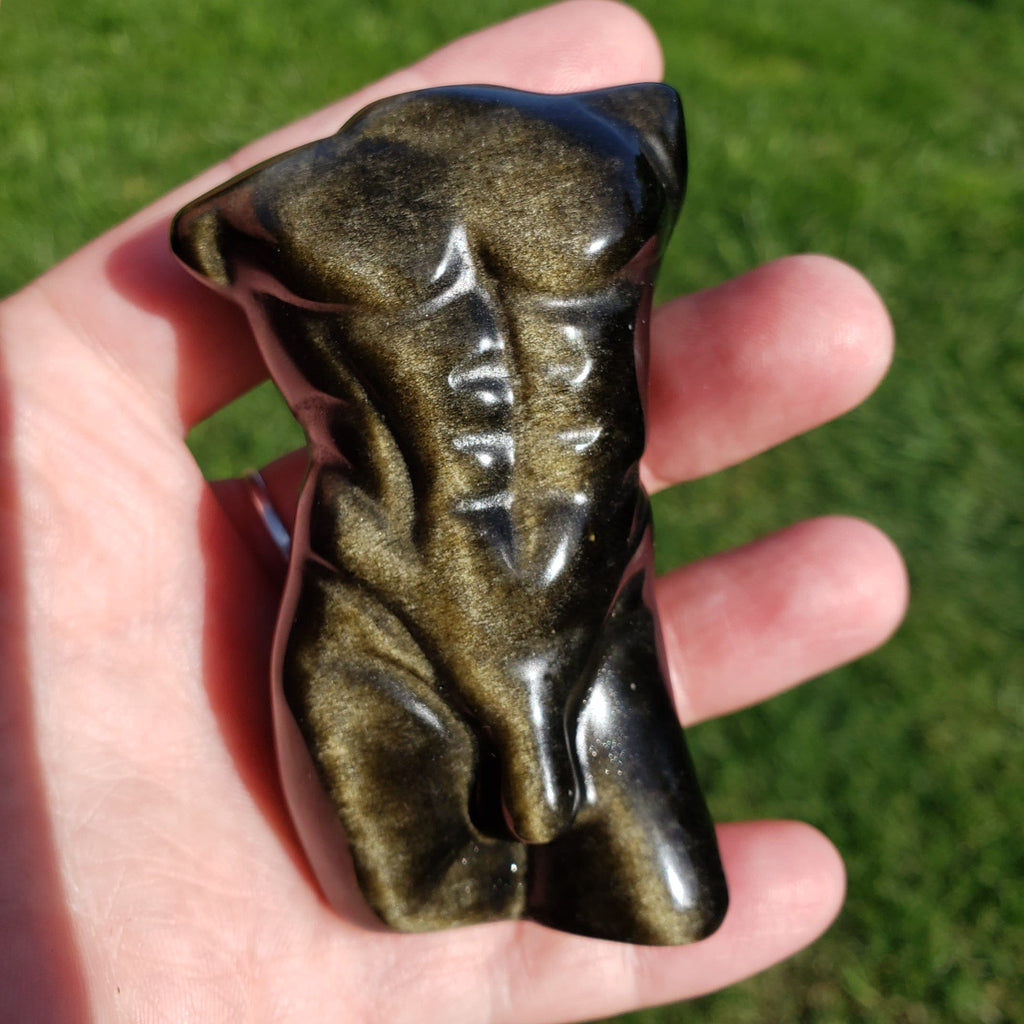Gold Sheen Obsidian Male Model - Self Reflection, Release Negative Energies - Obsidian Man Carving Replica Statue Figurine Healing Gem