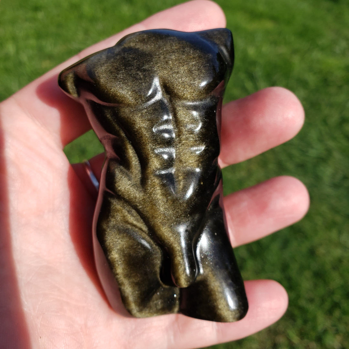 Gold Sheen Obsidian Male Model - Self Reflection, Release Negative Energies - Obsidian Man Carving  Replica Statue Figurine Healing Gem