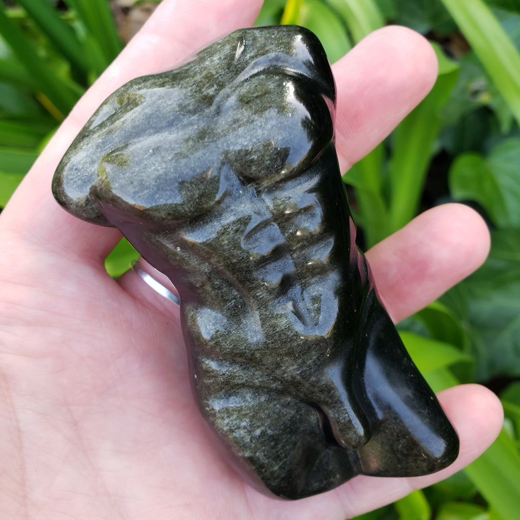 Gold Sheen Obsidian Male Model - Self Reflection, Release Negative Energies - Obsidian Man Carving Replica Statue Figurine Healing Gem