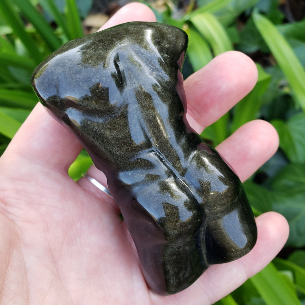 Gold Sheen Obsidian Male Model - Self Reflection, Release Negative Energies - Obsidian Man Carving Replica Statue Figurine Healing Gem