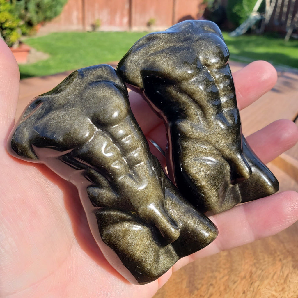Gold Sheen Obsidian Male Model - Self Reflection, Release Negative Energies - Obsidian Man Carving Replica Statue Figurine Healing Gem