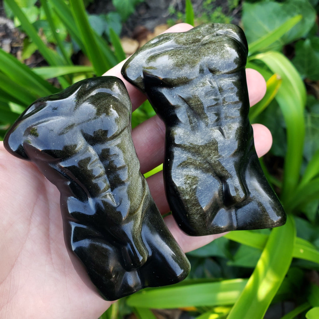 Gold Sheen Obsidian Male Model - Self Reflection, Release Negative Energies - Obsidian Man Carving Replica Statue Figurine Healing Gem