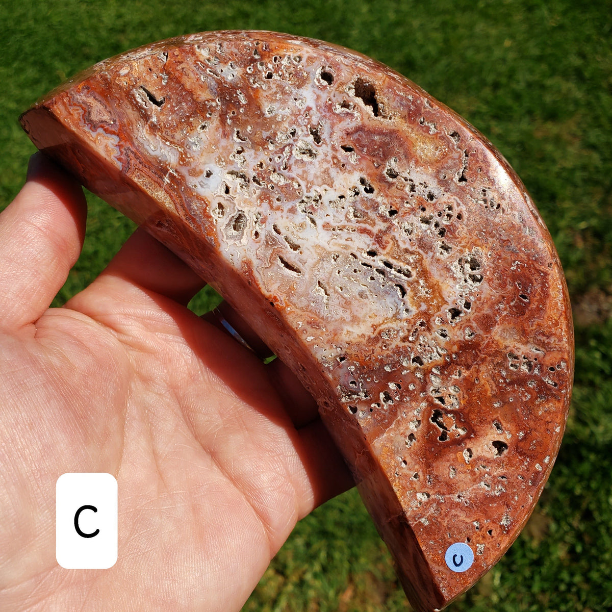Pink Lace Agate Crescent Moon Tray- Balance Physical, Mental, Emotional - Agate Crystal Moon Display Tray for Trinkets Healing Decor