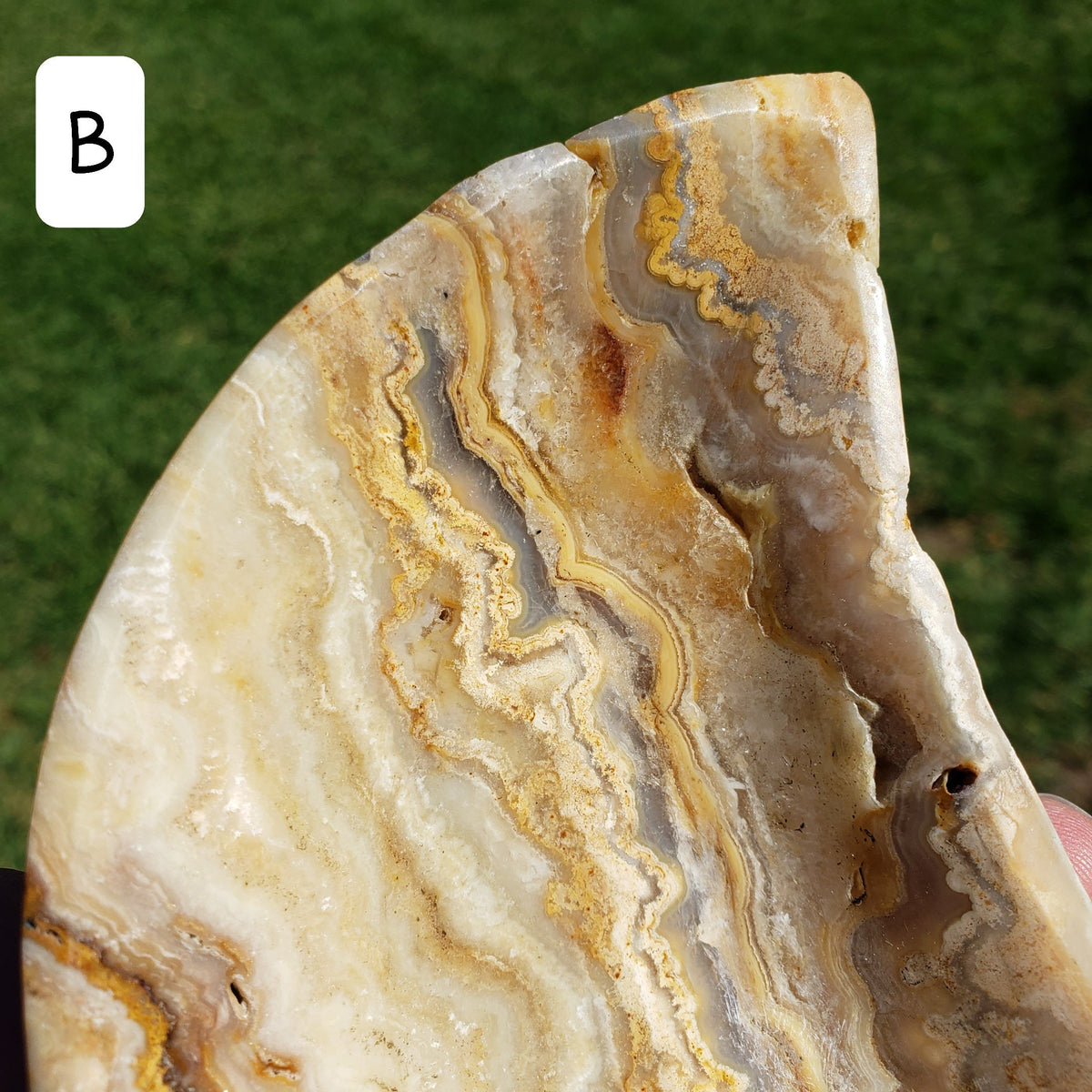 Yellow Lace Agate Crescent Moon Tray - Strength, Courage, Emotional Stability - Crystal Moon Trinket Dish Healing Gemstone