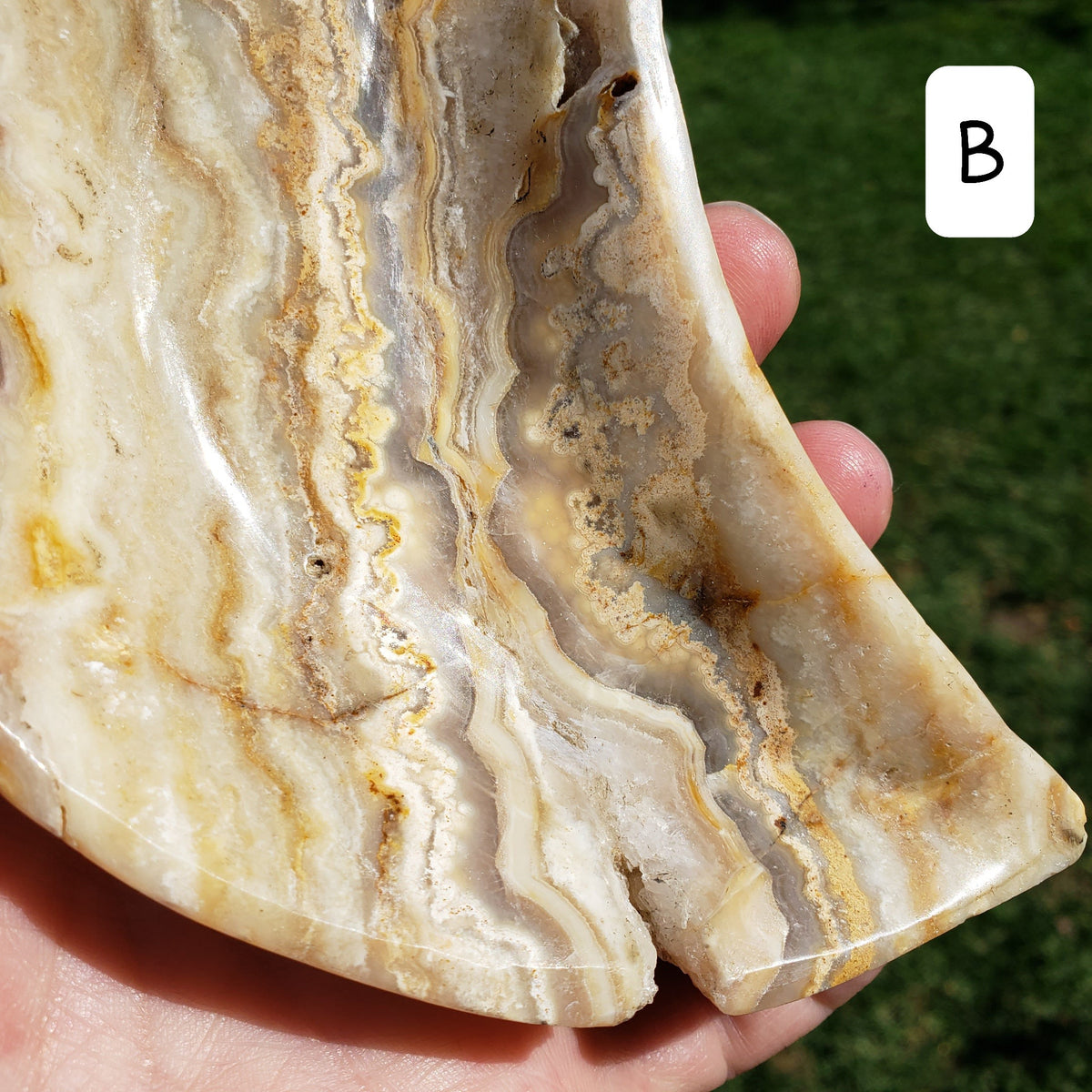 Yellow Lace Agate Crescent Moon Tray - Strength, Courage, Emotional Stability - Crystal Moon Trinket Dish Healing Gemstone