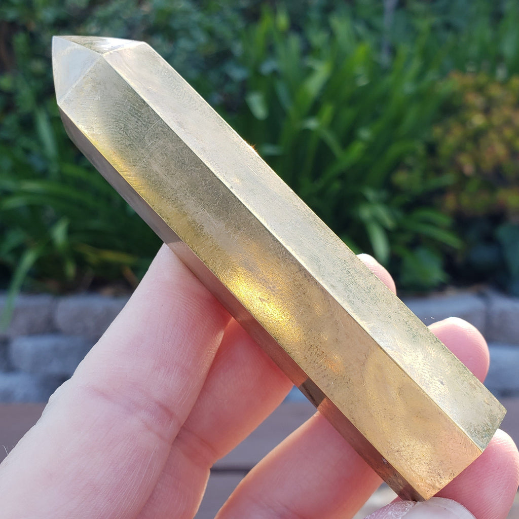 Gold Brass Tower (made of Copper & Zinc) - Purify, Blocks Negativity, Wealth, Emotional Healing - Stone Point Healing Obelisk 3.15" tall