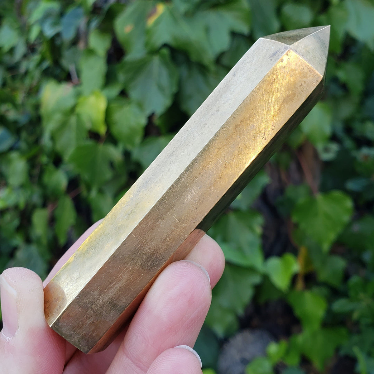 Gold Brass Tower (made of Copper & Zinc) - Purify, Blocks Negativity, Wealth, Emotional Healing - Stone Point Healing Obelisk 3.15" tall