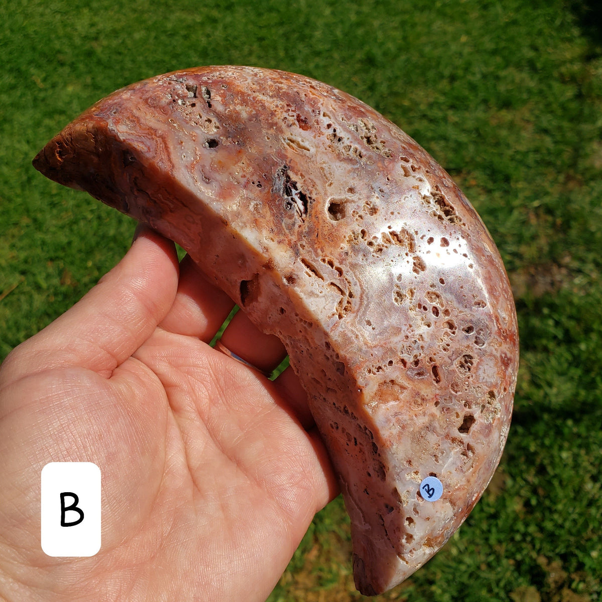 Pink Lace Agate Crescent Moon Tray- Balance Physical, Mental, Emotional - Agate Crystal Moon Display Tray for Trinkets Healing Decor