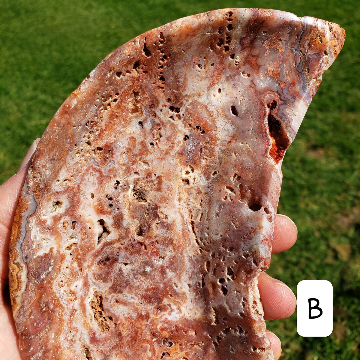Pink Lace Agate Crescent Moon Tray- Balance Physical, Mental, Emotional - Agate Crystal Moon Display Tray for Trinkets Healing Decor