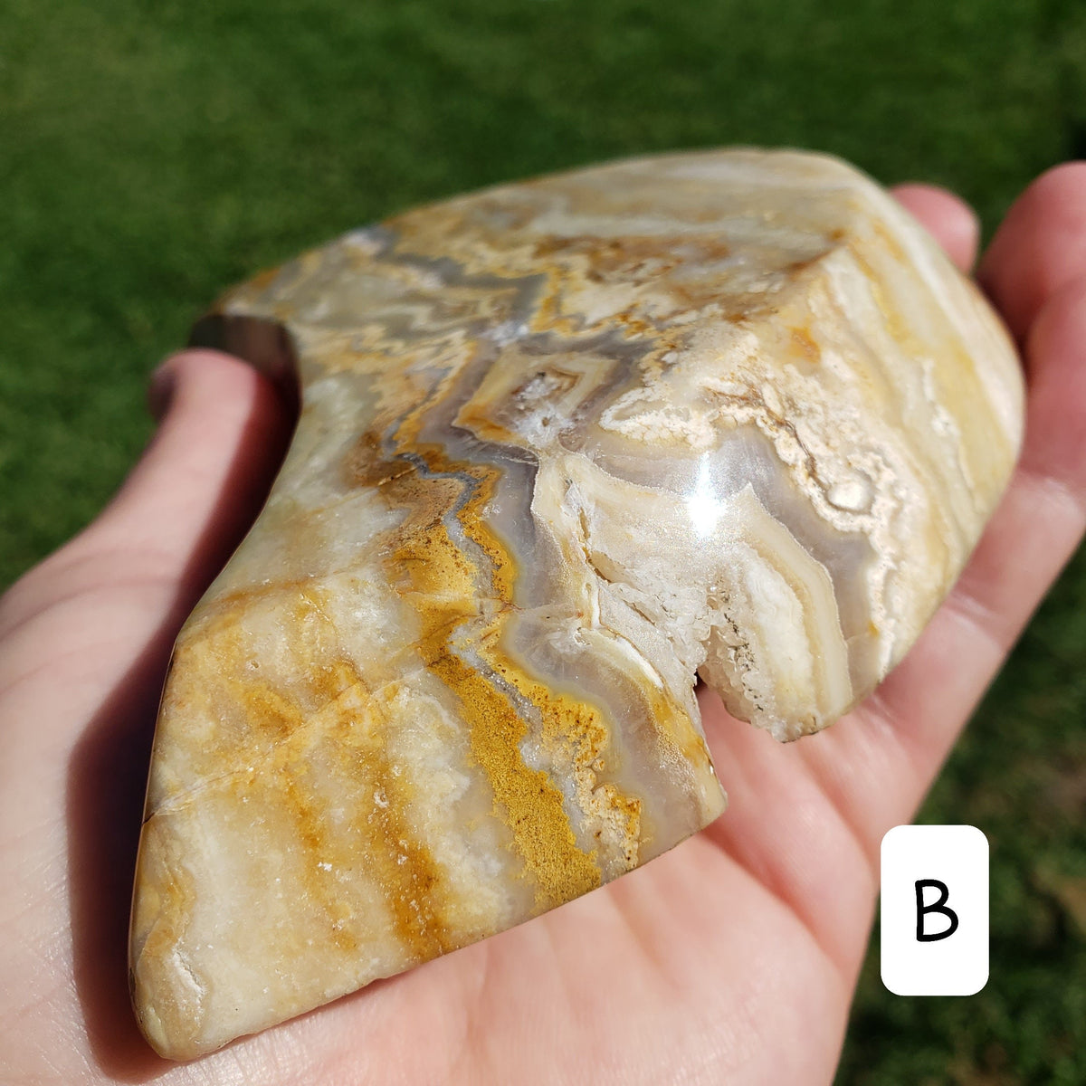 Yellow Lace Agate Crescent Moon Tray - Strength, Courage, Emotional Stability - Crystal Moon Trinket Dish Healing Gemstone
