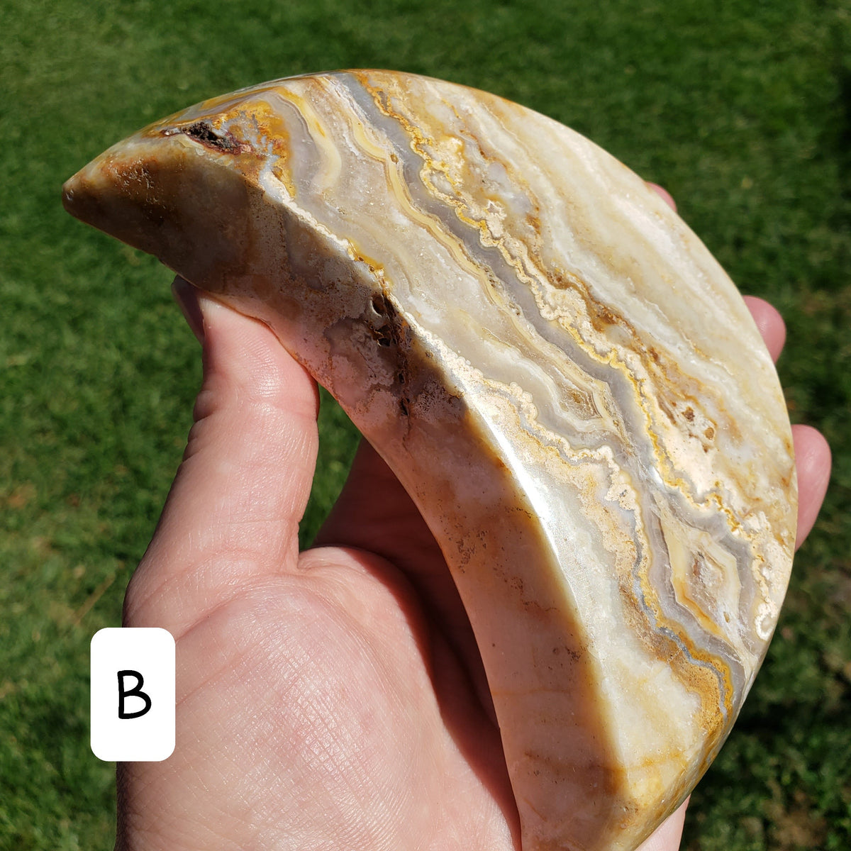 Yellow Lace Agate Crescent Moon Tray - Strength, Courage, Emotional Stability - Crystal Moon Trinket Dish Healing Gemstone