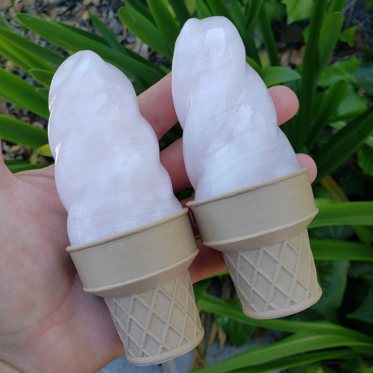Pink Calcite Flame with Ice Cream Cone Stand - Glowing Crystal with UV Light - Emotional Healing, Pure Love - Pink Mangano Healing Gemstones
