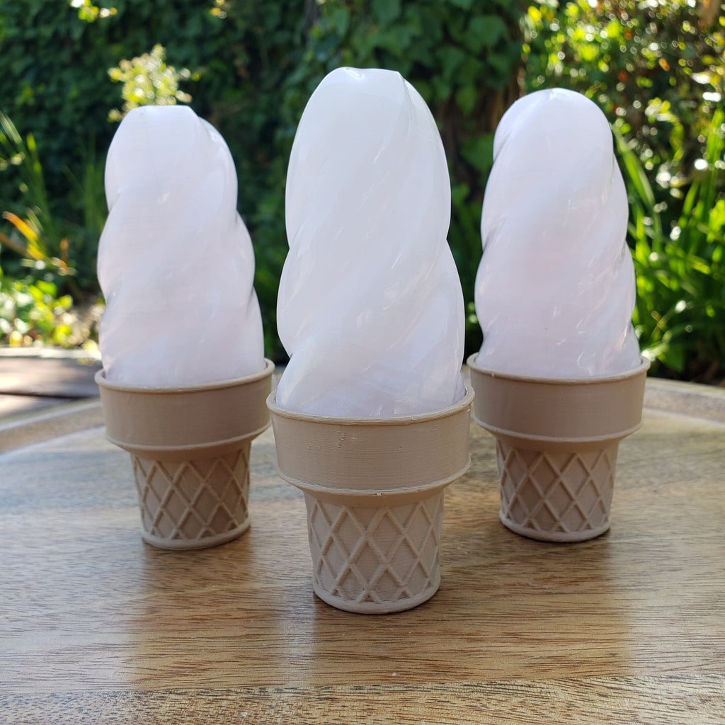 Pink Calcite Flame with Ice Cream Cone Stand - Glowing Crystal with UV Light - Emotional Healing, Pure Love - Pink Mangano Healing Gemstones
