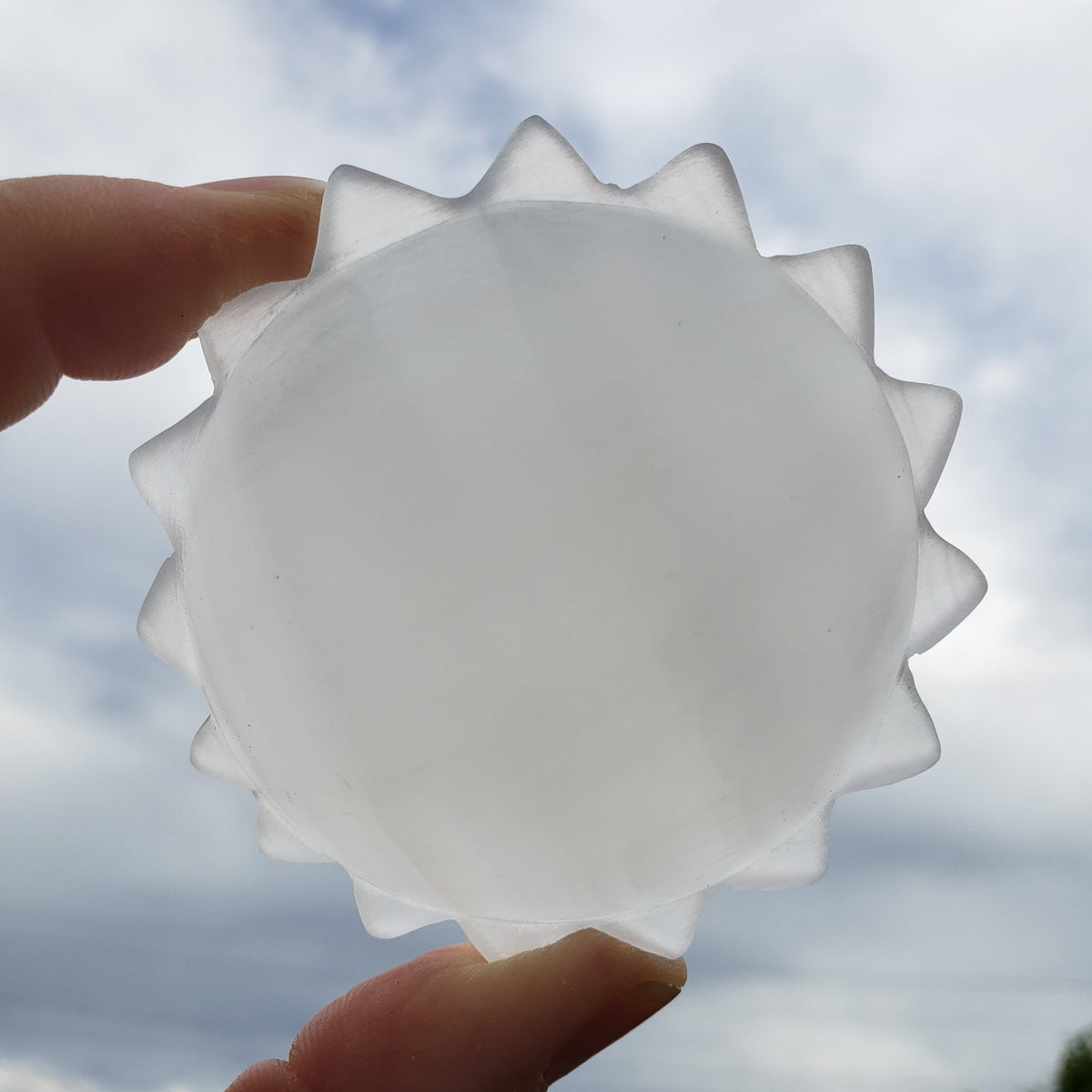 3D Selenite Sun Carving - Tranquility, Blessings, Love & Light - Satin Spar Selenite Crystal Sun Healing Gemstone
