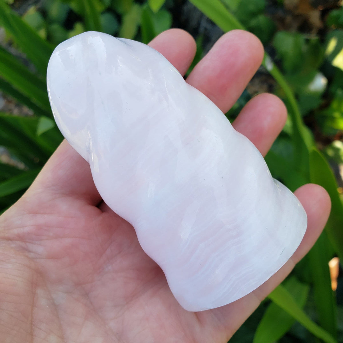 Pink Calcite Flame with Ice Cream Cone Stand - Glowing Crystal with UV Light - Emotional Healing, Pure Love - Pink Mangano Healing Gemstones