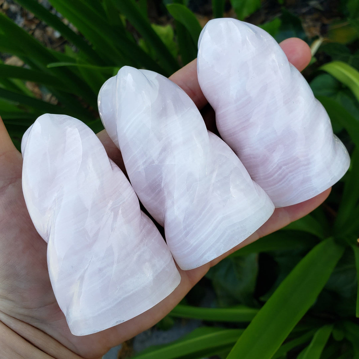Pink Calcite Flame with Ice Cream Cone Stand - Glowing Crystal with UV Light - Emotional Healing, Pure Love - Pink Mangano Healing Gemstones
