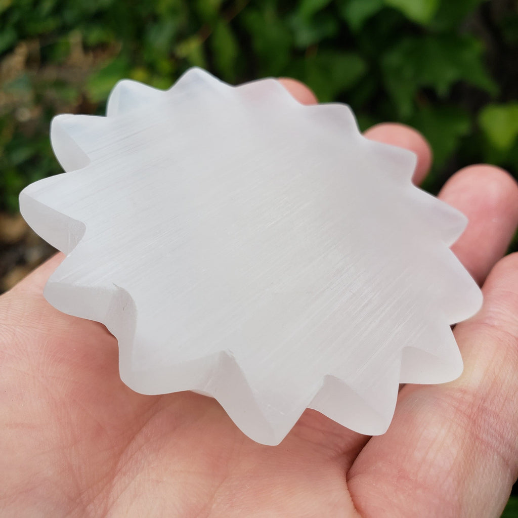 3D Selenite Sun Carving - Tranquility, Blessings, Love & Light - Satin Spar Selenite Crystal Sun Healing Gemstone