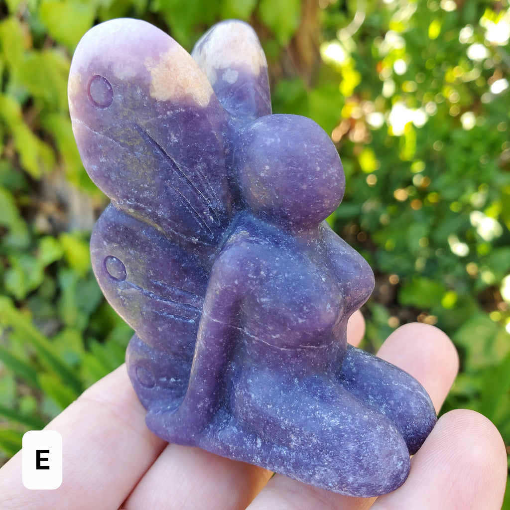 Kneeling Lepidolite Fairy - Helps You Through Change, Anti-Anxiety, Calming, Relaxing - Purple Fairy Carving Healing Stone