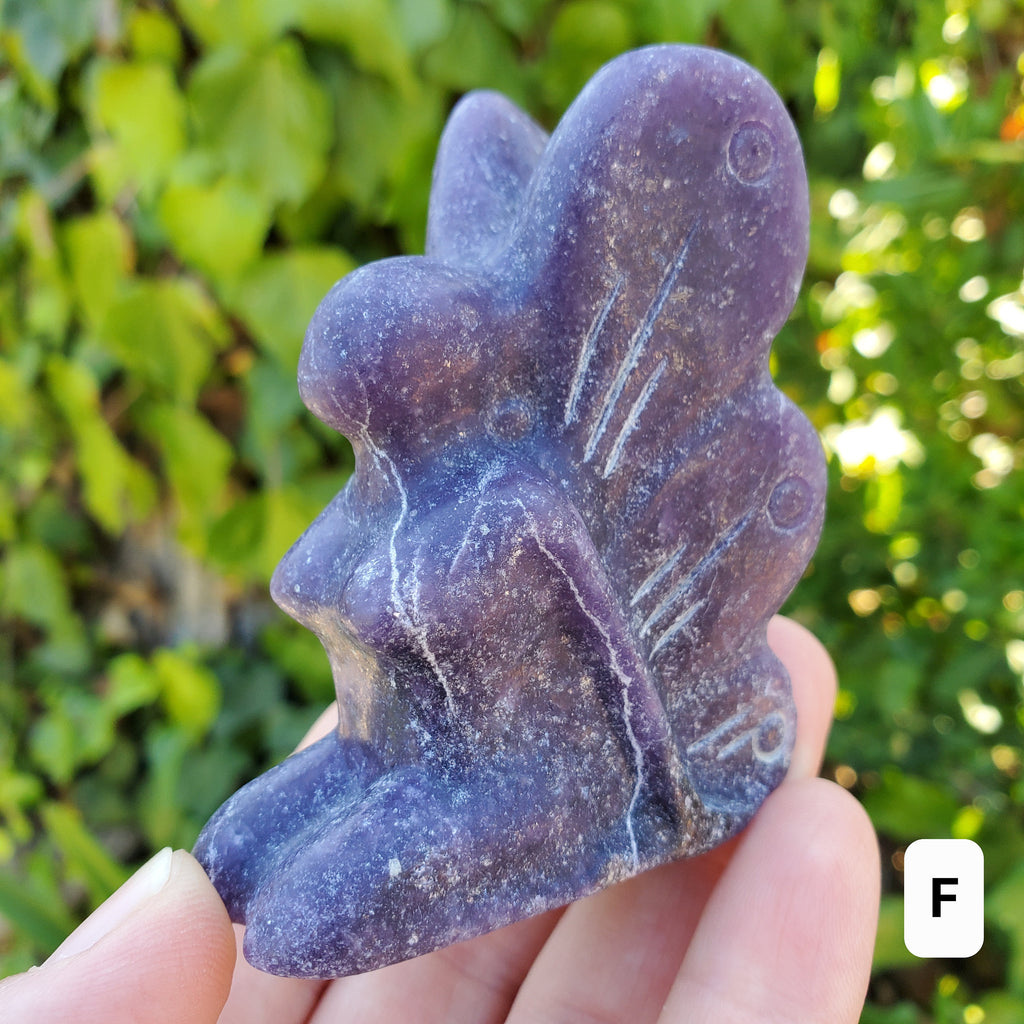 Kneeling Lepidolite Fairy - Helps You Through Change, Anti-Anxiety, Calming, Relaxing - Purple Fairy Carving Healing Stone