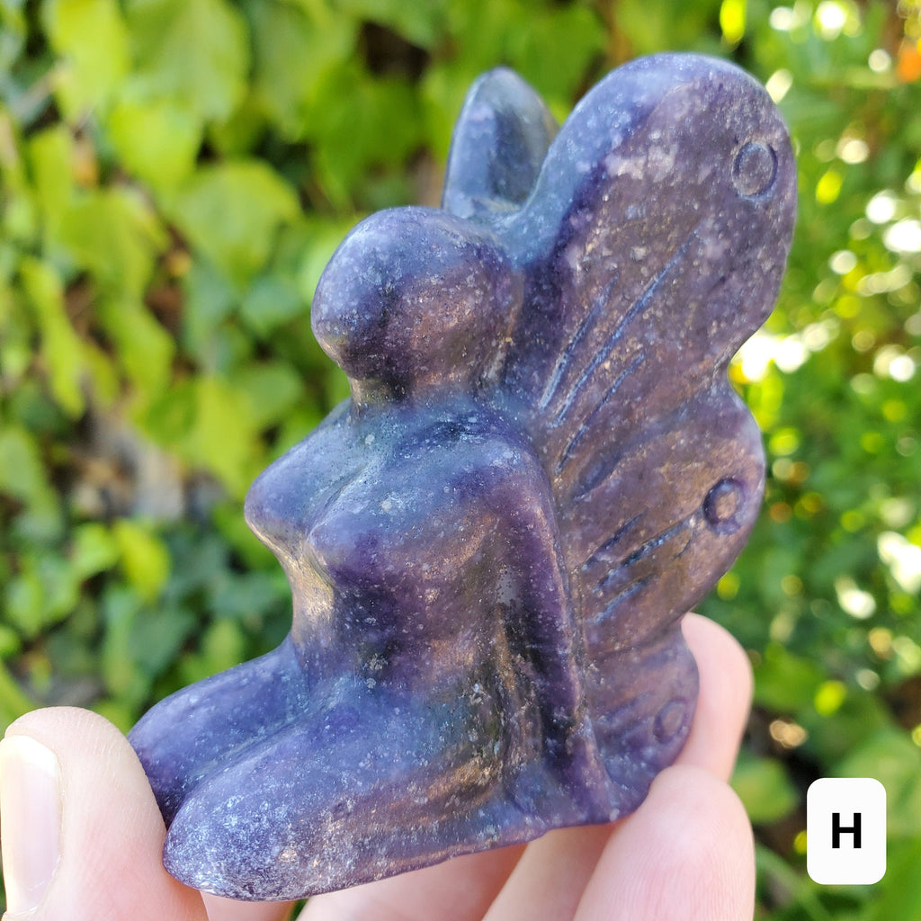Kneeling Lepidolite Fairy - Helps You Through Change, Anti-Anxiety, Calming, Relaxing - Purple Fairy Carving Healing Stone
