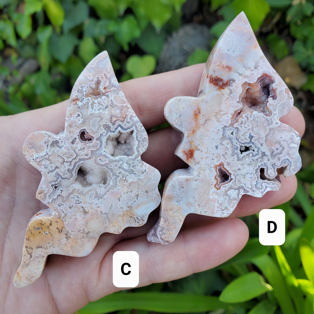 Chunky Pink Lace Agate Druzy Fairy - Balance Physical, Mental, Emotional - Pink Agate Crystal Fairy Carving Healing Gemstones