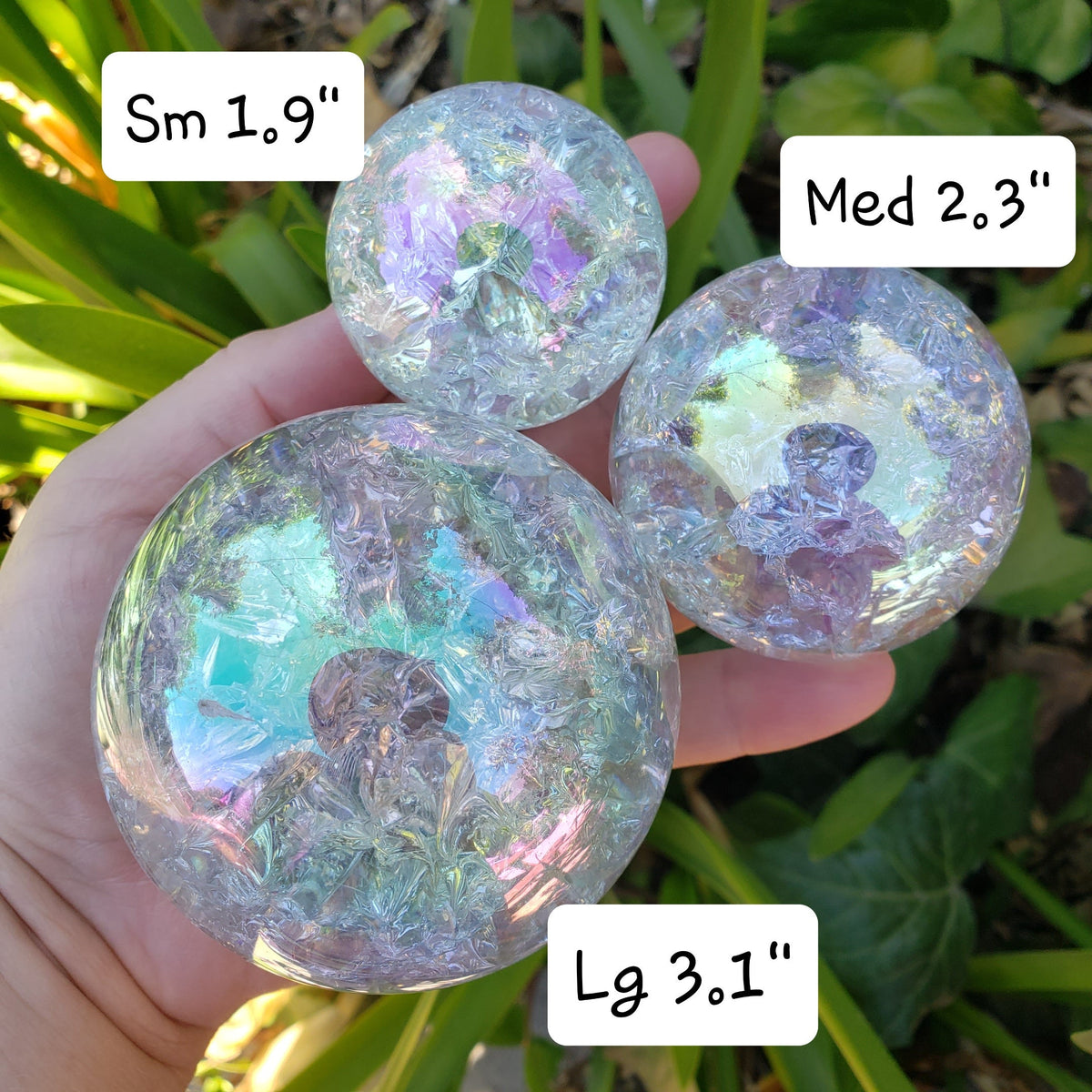 Aura Crackle Glass Accent Lamp - Beautiful Light Reflecting One of a Kind Crystal Ball - 1.9" to 3.1" Crystal Glass Ball Home Decor Mood
