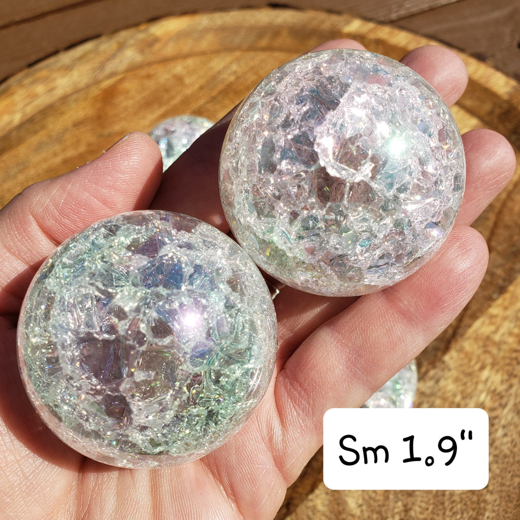 Aura Crackle Glass Accent Lamp - Beautiful Light Reflecting One of a Kind Crystal Ball - 1.9" to 3.1" Crystal Glass Ball Home Decor Mood