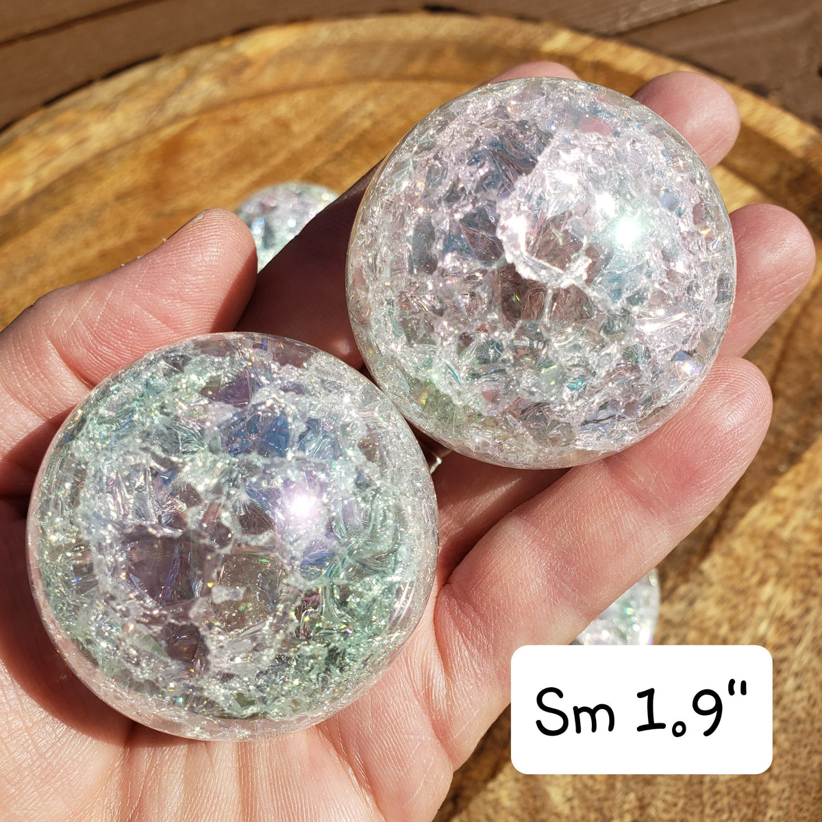 Aura Crackle Glass Accent Lamp - Beautiful Light Reflecting One of a Kind Crystal Ball - 1.9" to 3.1" Crystal Glass Ball Home Decor Mood