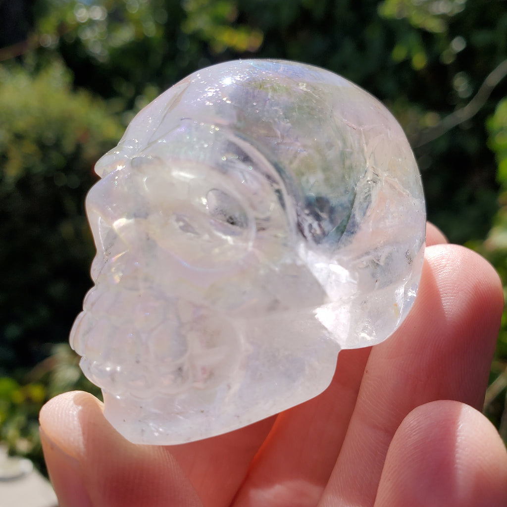 Small Aura Quartz Skull - Counteracts Negative Energy, Magnifies Positive Energy - Carved Skull Stone Healing Crystal Gemstones