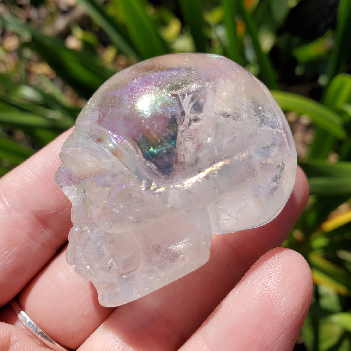 Small Aura Quartz Skull - Counteracts Negative Energy, Magnifies Positive Energy - Carved Skull Stone Healing Crystal Gemstones