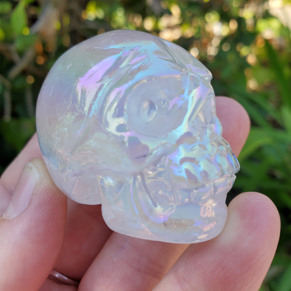 Small Aura Quartz Skull - Counteracts Negative Energy, Magnifies Positive Energy - Carved Skull Stone Healing Crystal Gemstones