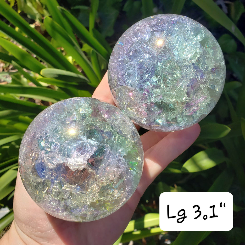 Aura Crackle Glass Accent Lamp - Beautiful Light Reflecting One of a Kind Crystal Ball - 1.9" to 3.1" Crystal Glass Ball Home Decor Mood