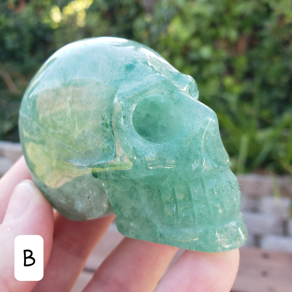 Green Aventurine Skull - Manifestation, Prosperity, Wealth - Green Strawberry Quartz Crystal Skull Healing Gemstones