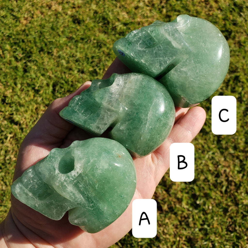 Green Aventurine Skull - Manifestation, Prosperity, Wealth - Green Strawberry Quartz Crystal Skull Healing Gemstones
