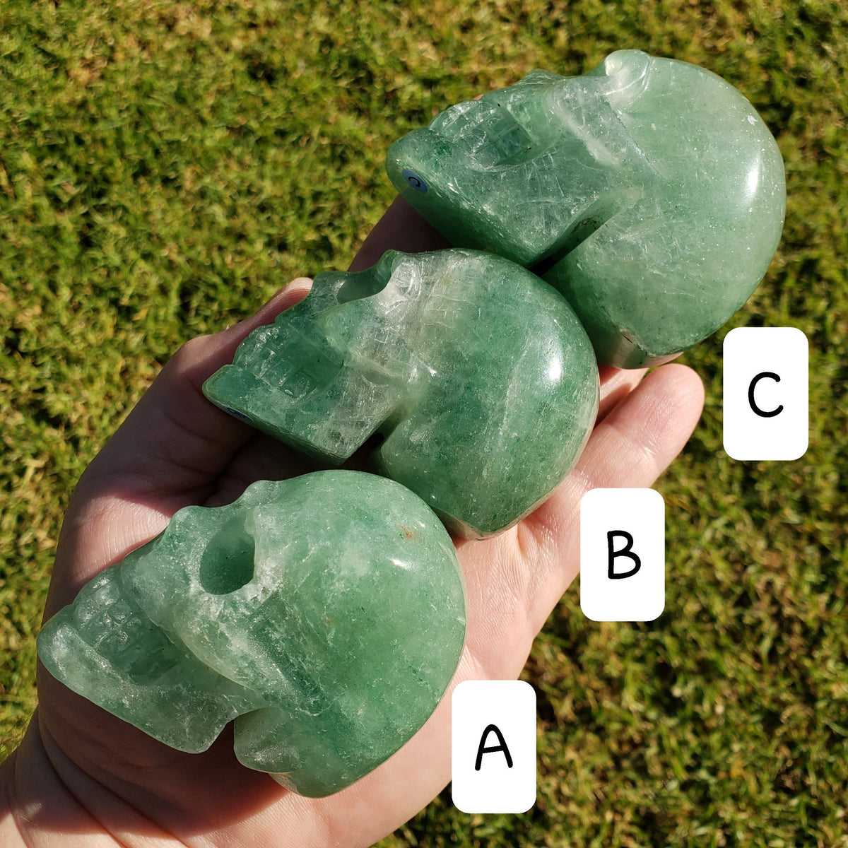Green Aventurine Skull - Manifestation, Prosperity, Wealth - Green Strawberry Quartz Crystal Skull Healing Gemstones
