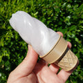 Pink Calcite Flame with Ice Cream Cone Stand - Glowing Crystal with UV Light - Emotional Healing, Pure Love - Pink Mangano Healing Gemstones