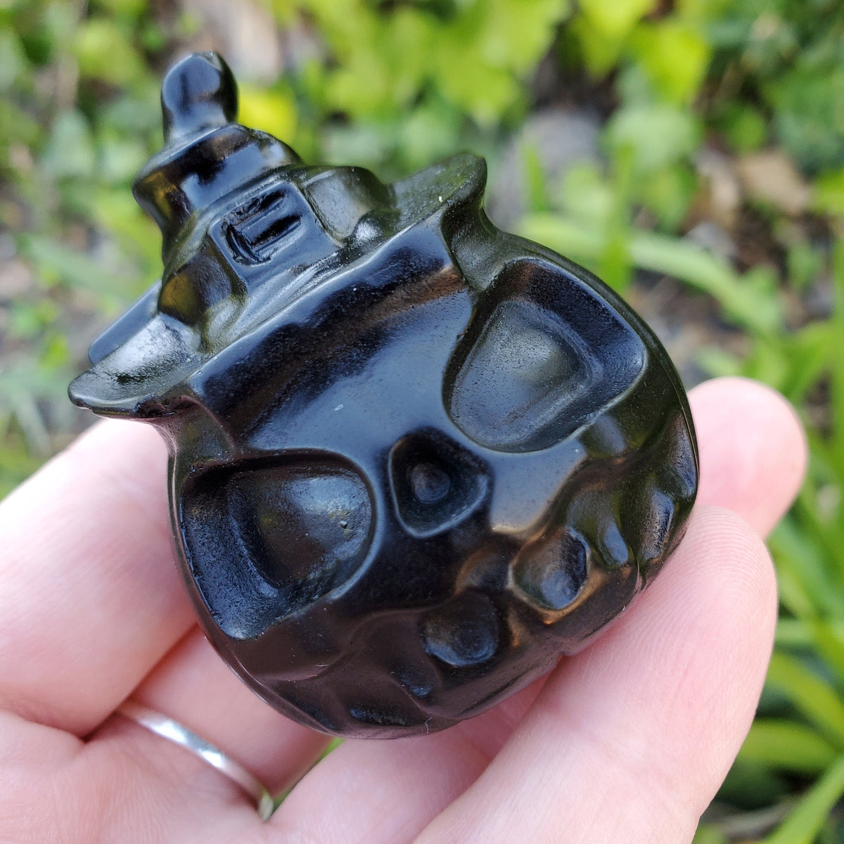 Obsidian Pumpkin with Witch Hat - Self Reflection, Release Negative Energies - Obsidian Jack O Lantern Crystal Gemstones Halloween Decor