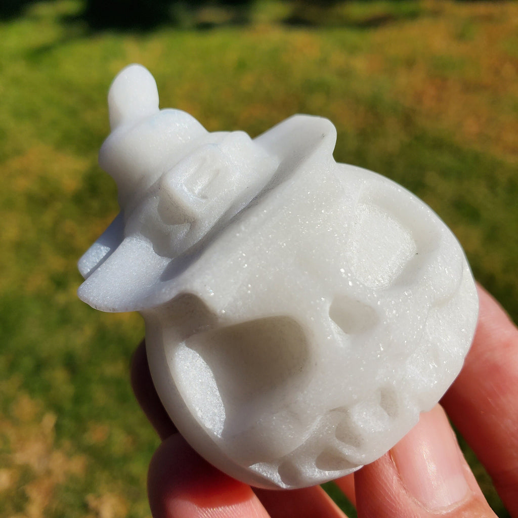 White Jade Pumpkin with Witch Hat - Peaceful, Calm, Love Energy - 2.25" White Jack O Lantern Carving Healing Gemstones Halloween
