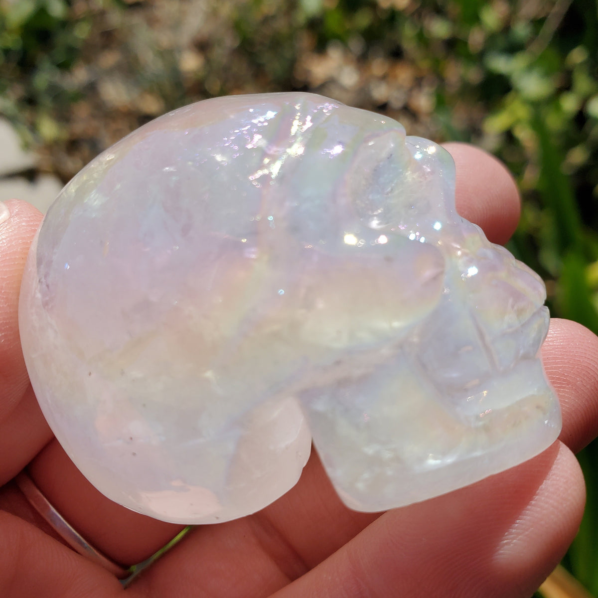 Small Aura Quartz Skull - Counteracts Negative Energy, Magnifies Positive Energy - Carved Skull Stone Healing Crystal Gemstones
