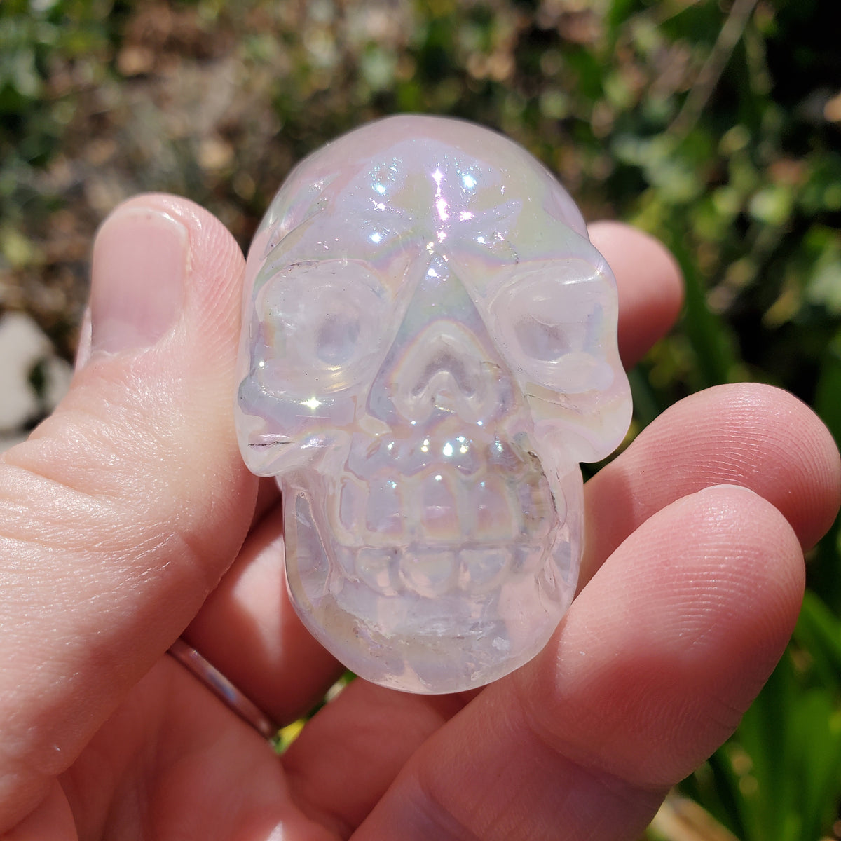 Small Aura Quartz Skull - Counteracts Negative Energy, Magnifies Positive Energy - Carved Skull Stone Healing Crystal Gemstones