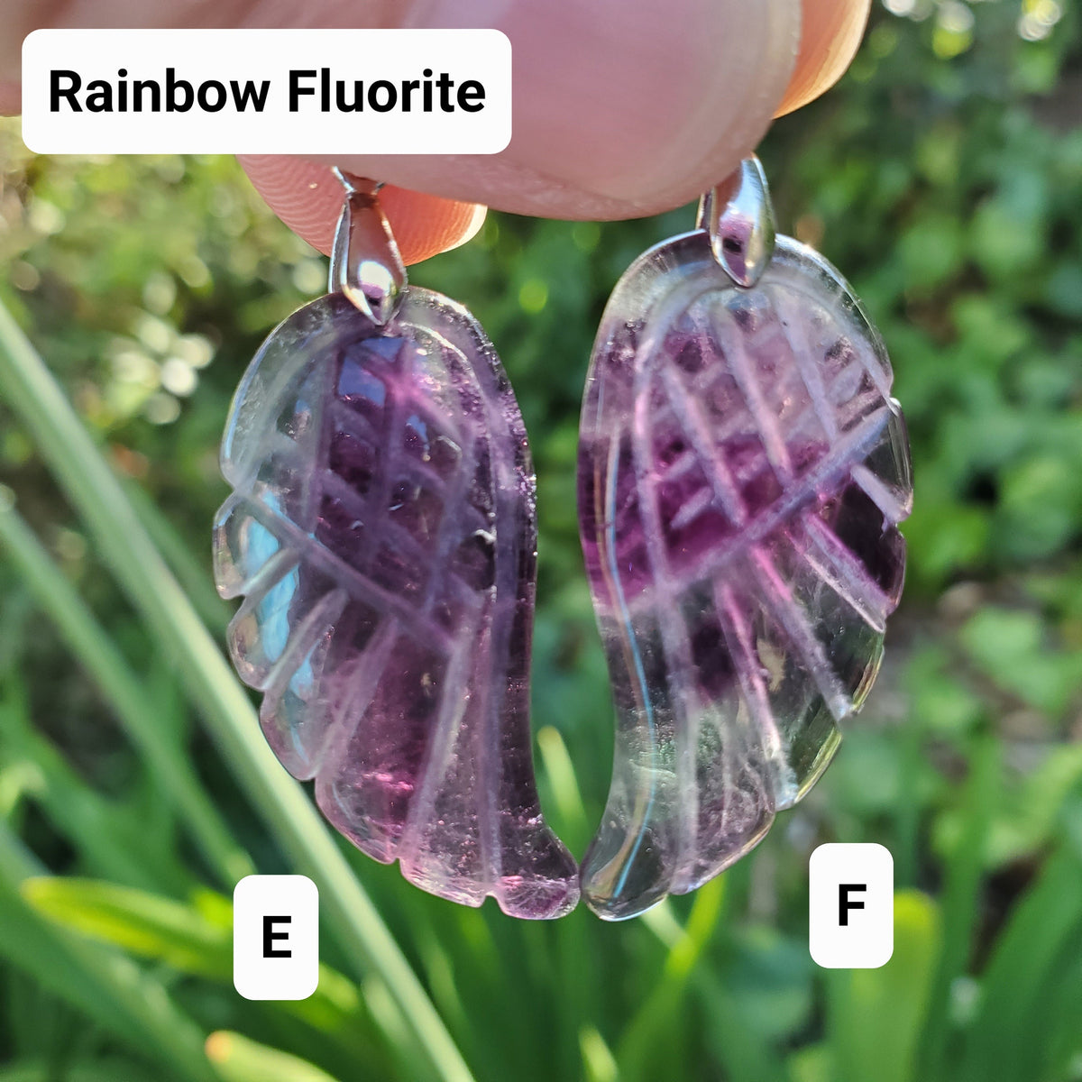 Angel Wing Pendant with Black Cord - Rainbow Fluorite, Rose Quartz, Strawberry Quartz, Caribbean Calcite, Obsidian Adjustable Necklace