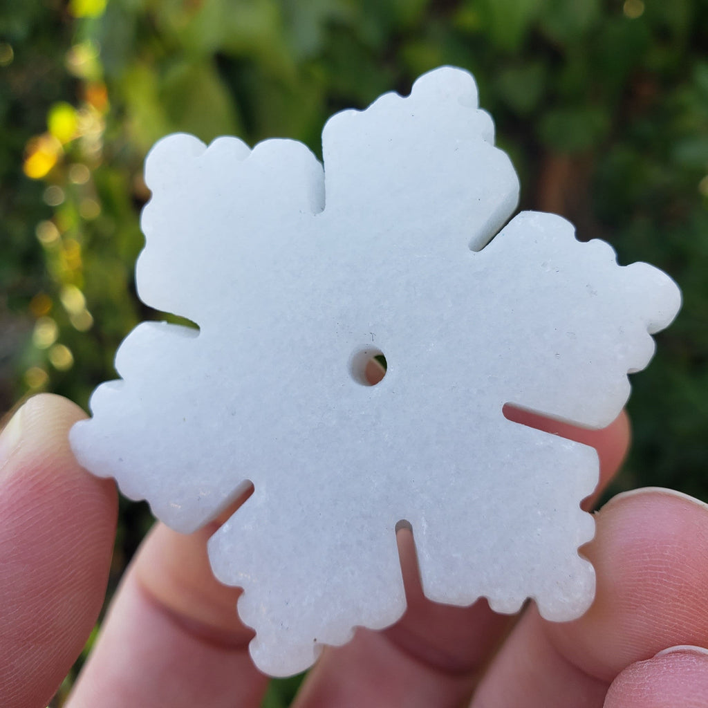 White Jade Snowflake - Peaceful, Calm, Love Energy - 2" White Snowflake Crystal Healing Holiday Gemstones