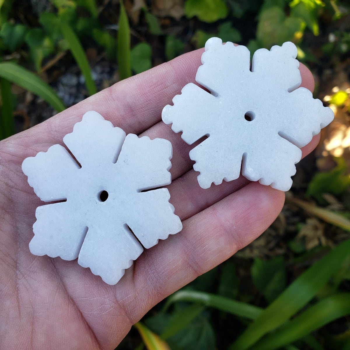 White Jade Snowflake - Peaceful, Calm, Love Energy - 2" White Snowflake Crystal Healing Holiday Gemstones